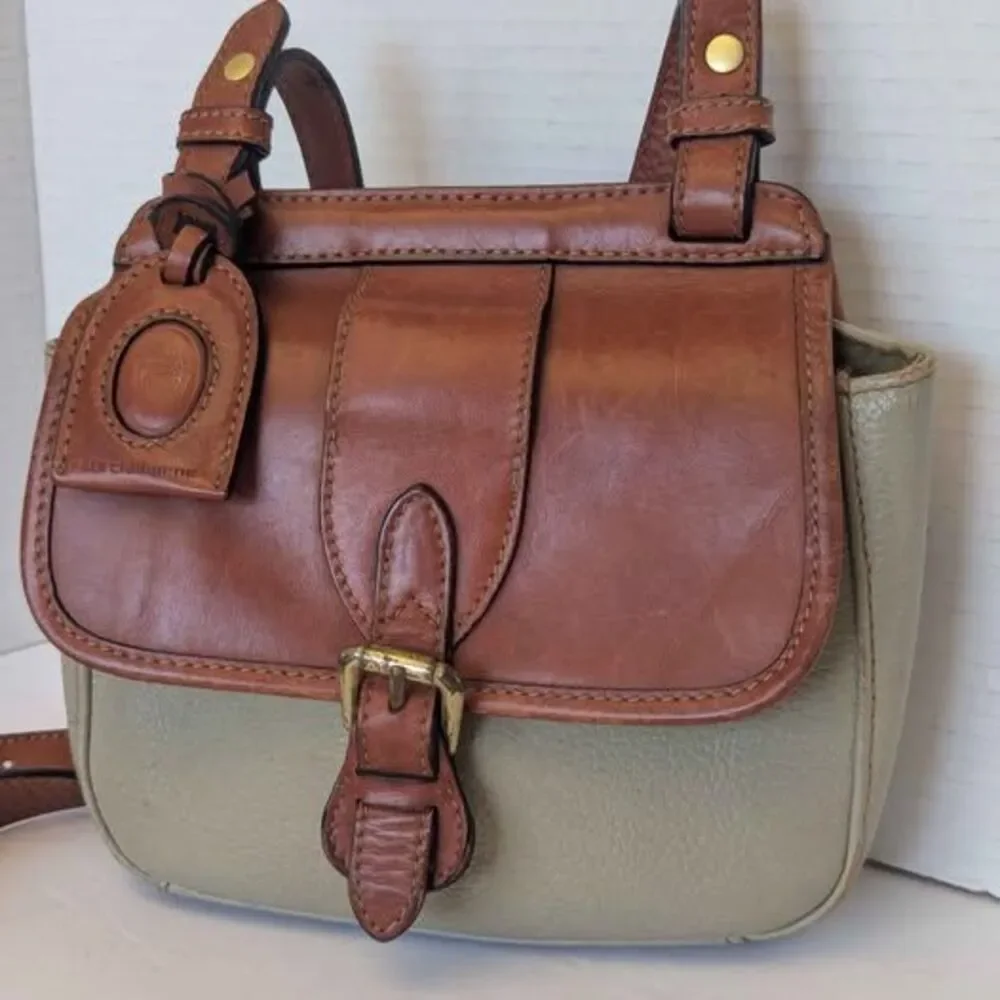 Vintage Distressed Liz Claiborne 2 Tone Leather Saddle Purse Crossbody Bag 8x7